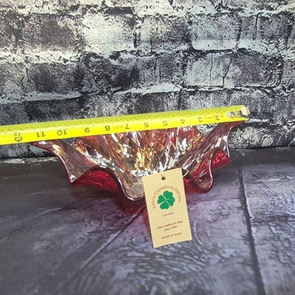 Vintage Murano Art Glass Red Bowl by Antica Cristalleria, Made in Italy Handmade - Picture 6 of 8